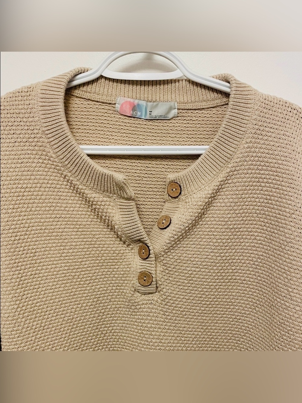 Free People Hailee Knit Cream Tan Waffle Knit Henley Sweater Set M - Picture 13 of 16